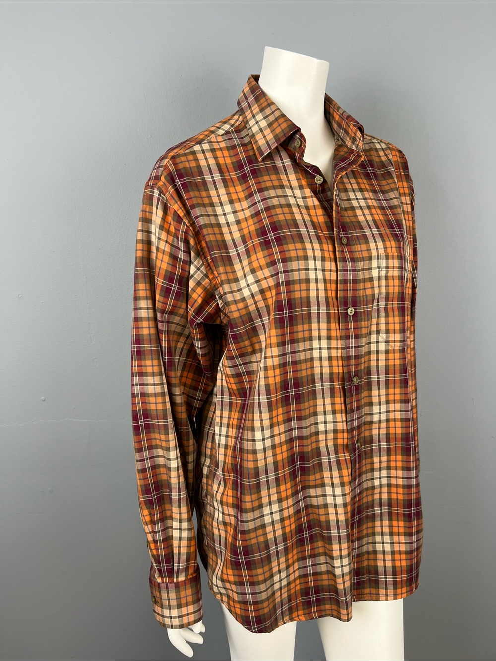 Haggar 100% Cotton Men's Plaid Fall Tones Button-Down Shirt - Brown & Orange